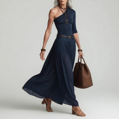 Constance™ — Robe longue asymétrique une épaule chic