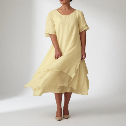 Stratéline™ — Robe midi superposée manches courtes ourlet asymétrique