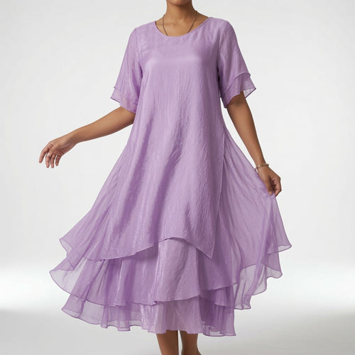 Linette™ — Robe midi col rond ourlet étagé ample